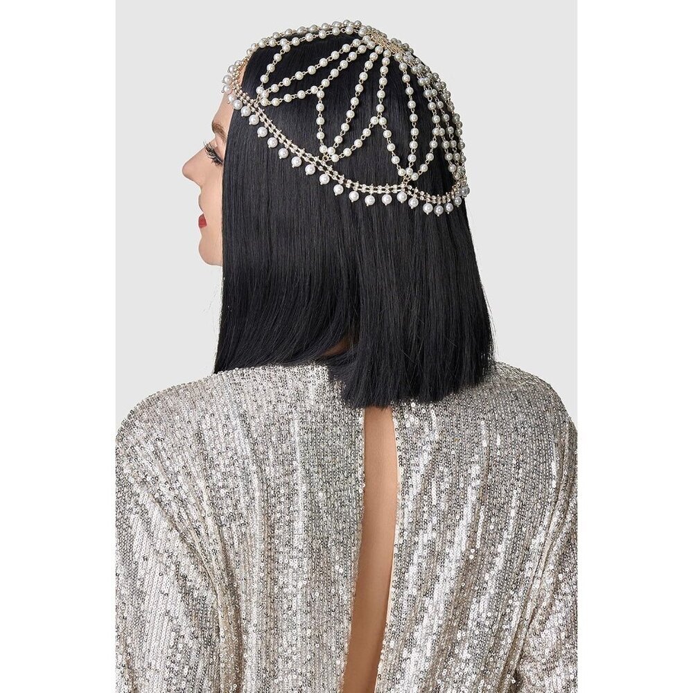 1920s Crystal Headpiece Rhinestone Gold Tone Flapper Gatsby Party Accessory